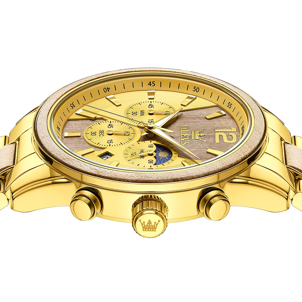 OLEVS Men Analog Quartz Waterproof Watches Multifunction Chronograph Diamond Moon Phase Luminous Silicone Band Wrist Watches