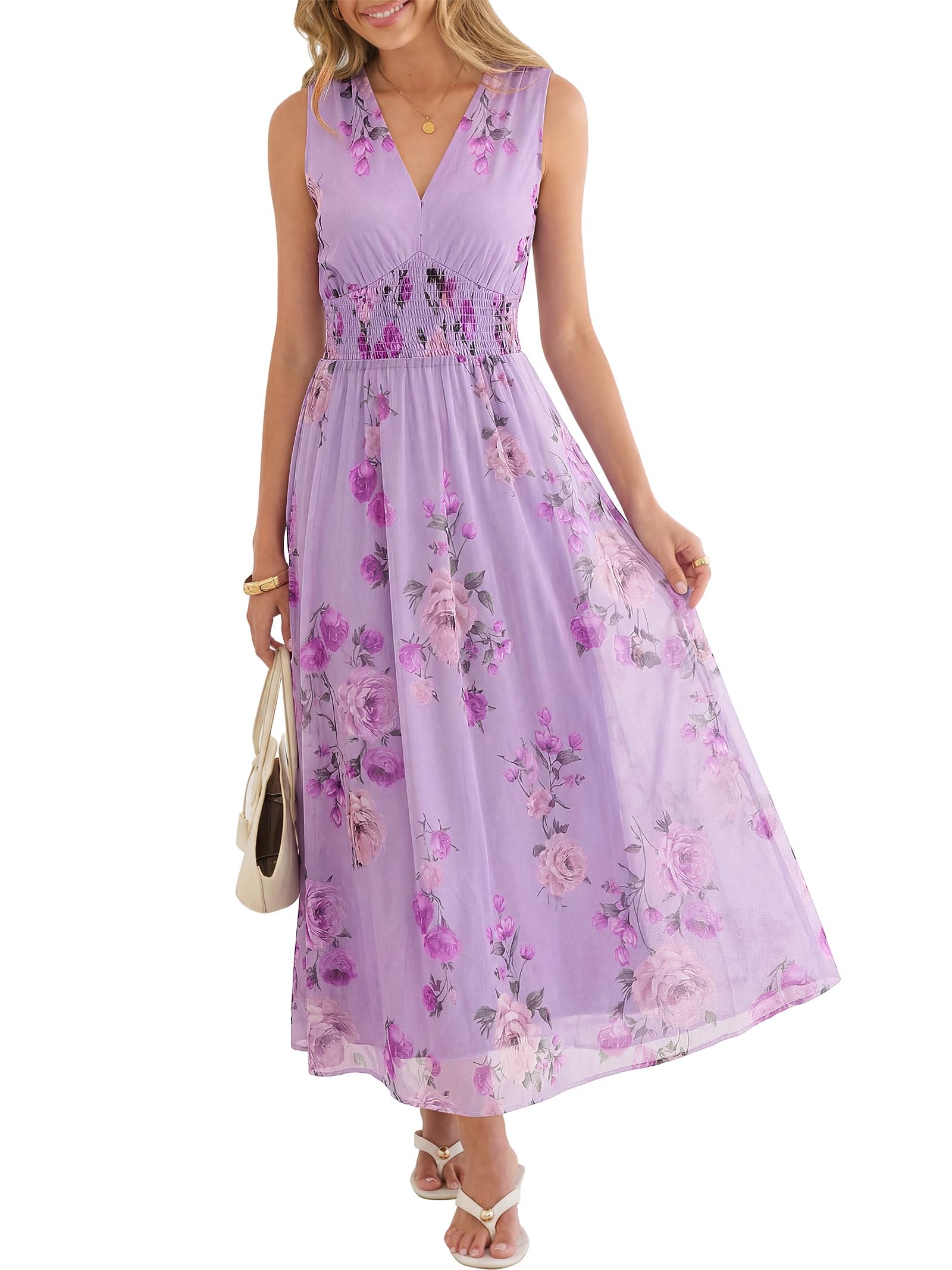ANRABESS Womens Summer Floral Maxi Dress, A Line Tulle,Elegant for Wedding Guest & Beach Vacation,Flowy Casual Boho Outfits