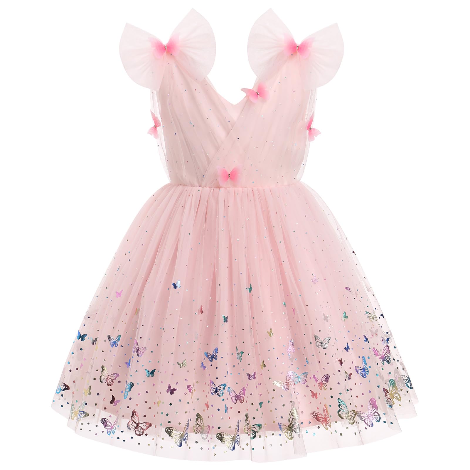 IMEKIS Toddler Kids Girls Butterfly Dress Sparkle Sequins Tulle Wedding Formal Birthday Dresses 2-10T