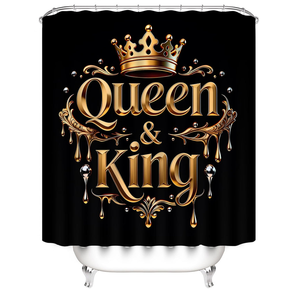 AZHM Golden Crown Print Shower Curtain Set Black Luxury Bathroom Accessories Sets with Shower Curtain and Rugs