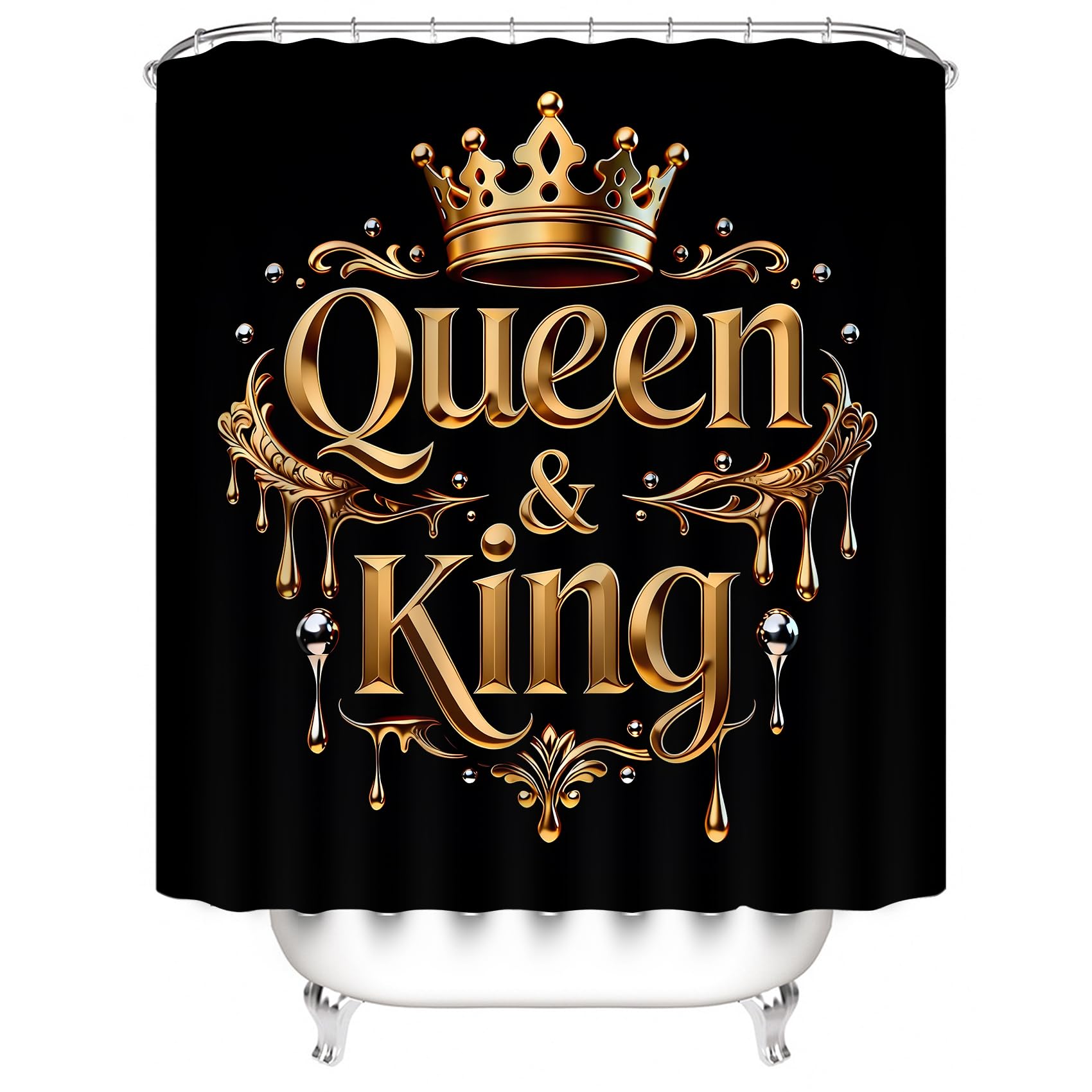 AZHM Golden Crown Print Shower Curtain Set Black Luxury Bathroom Accessories Sets with Shower Curtain and Rugs