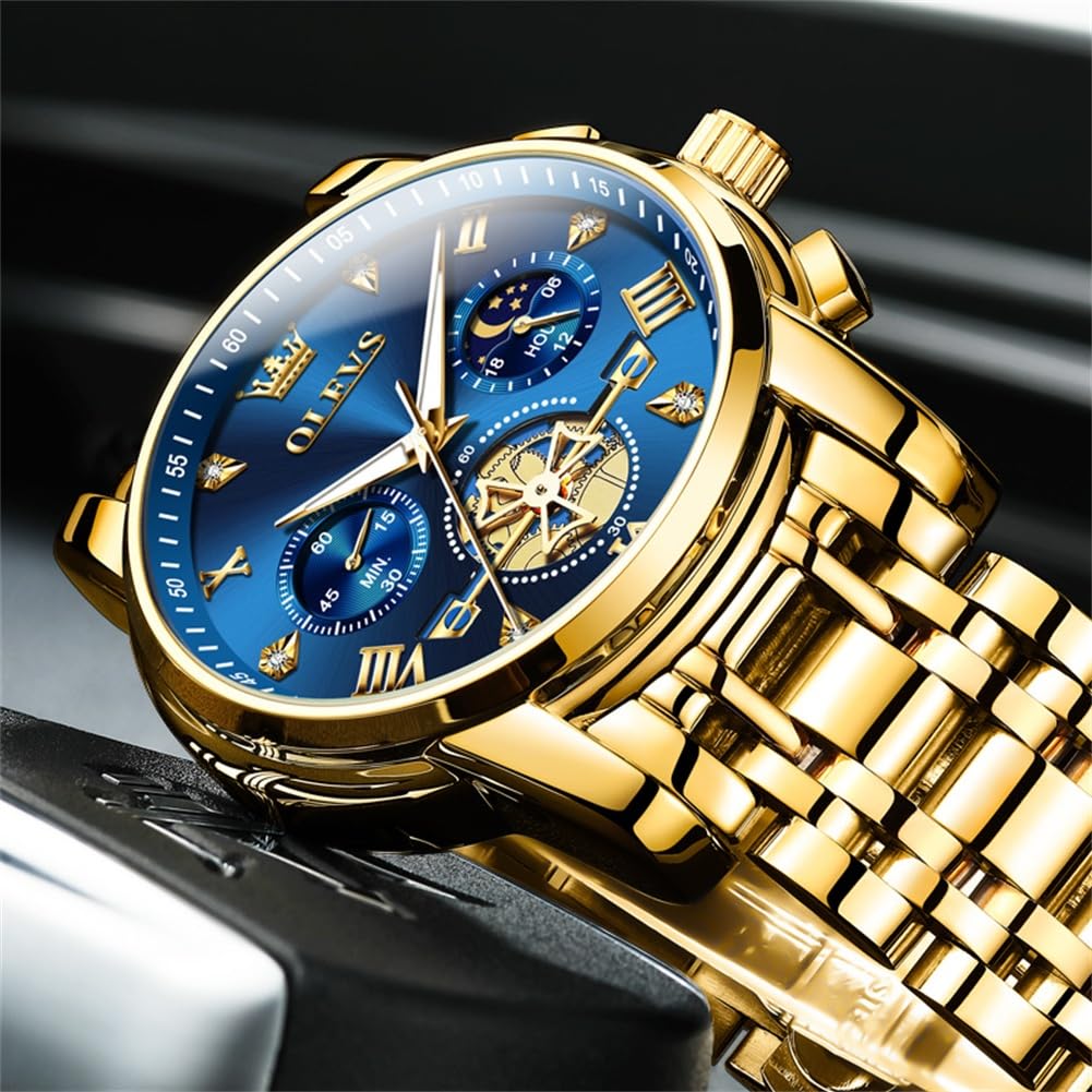 OLEVS Watches Men Waterproof Luxury Big Face Mens Watch Stainless Steel Quartz Analog Dress Watches for Men Luminous Multifunction Man Watch Relojes De Hombre