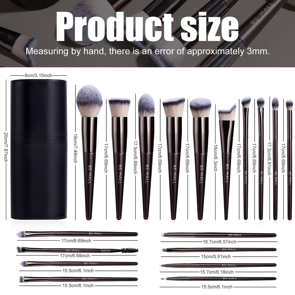 BS-MALL Makeup Brush Set 18 Pcs Professional Foundation Powder Concealers Eyeshadow Blush Synthetic Makeup Brushes with Labeled instruction Black Case Upgraded Version