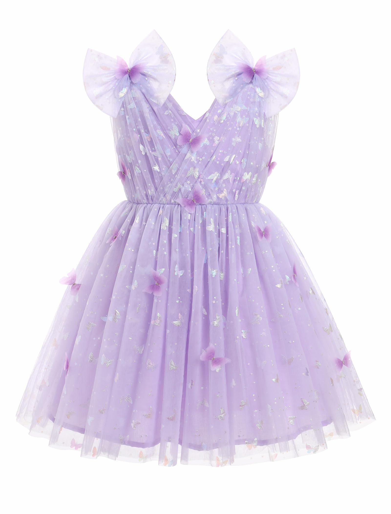IMEKIS Toddler Kids Girls Butterfly Dress Sparkle Sequins Tulle Wedding Formal Birthday Dresses 2-10T