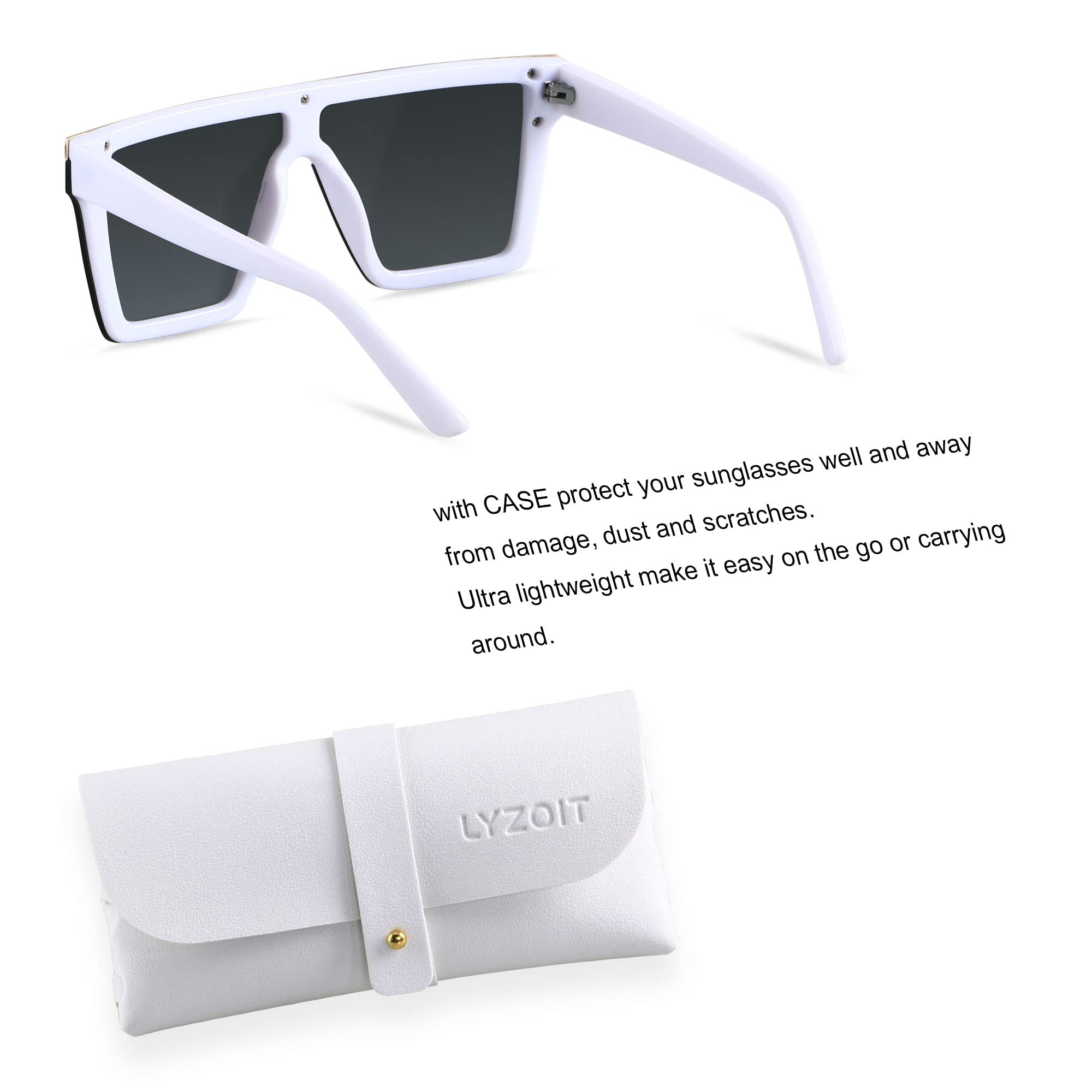 LYZOIT Square Oversized Sunglasses for Women Men Big Flat Top Fashion Shield Large UV Protection Rimless Shades
