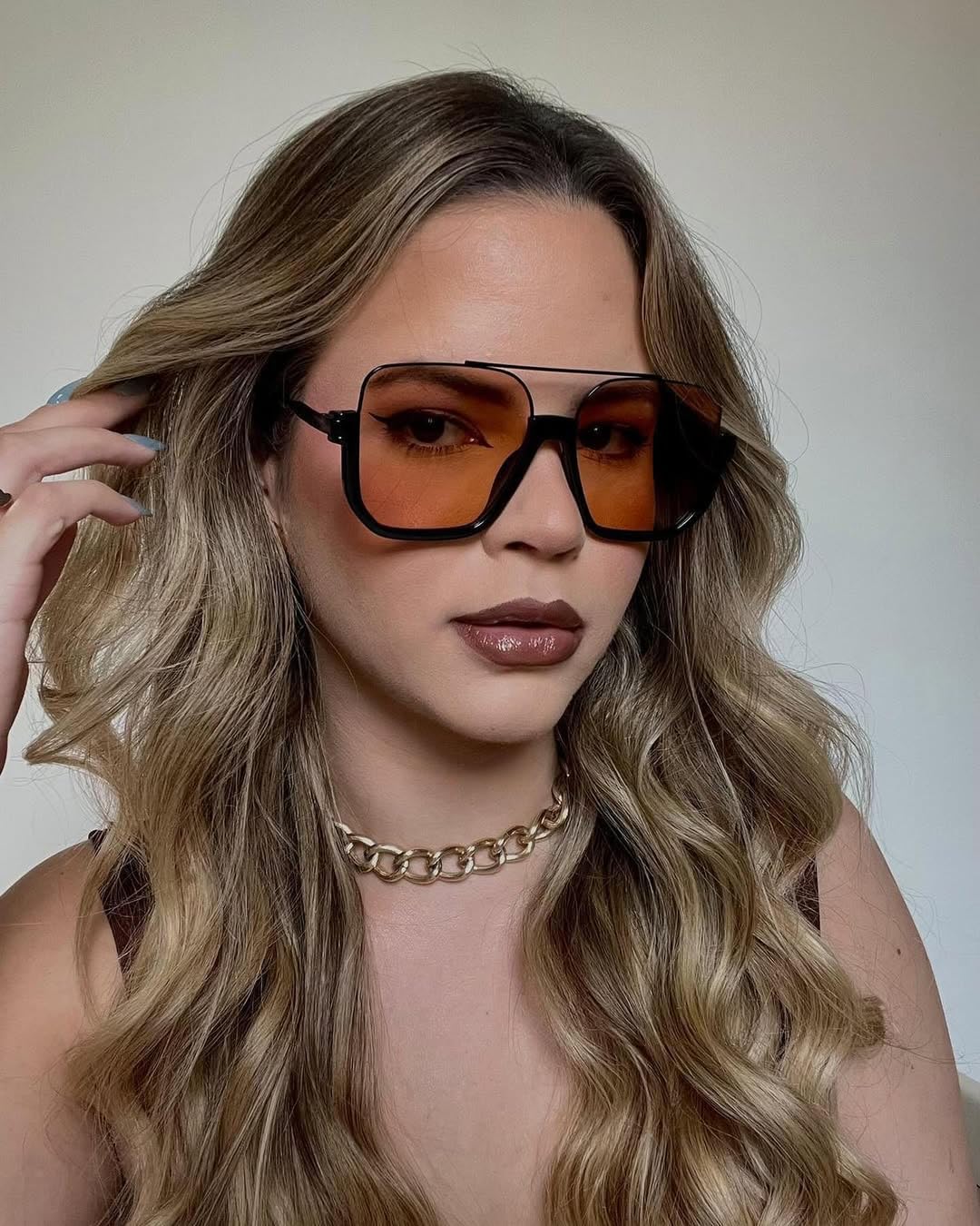 GUVIVI Retro Oversized Aviator Sunglasses for Women Men Square Double Bridge Pilot Sun Glasses 70s Trendy Shades