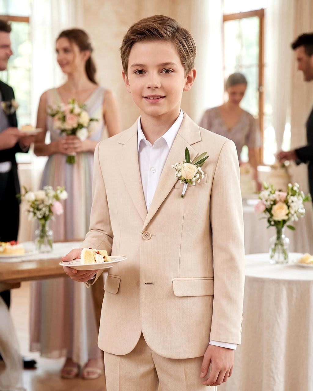WULFUL Boys' Slim Fit Suit 3 Pieces:Jacket, Pants, Shirt,Summer Suit Set for Teens Boys Wedding Beach