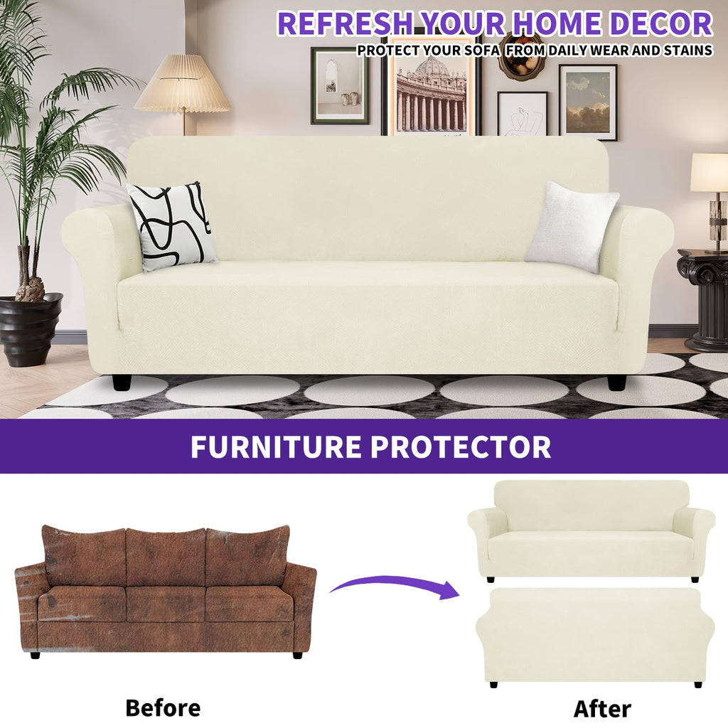 ZNSAYOTX Super Stretch Chair Slipcover (30"-47"), New Striped Sofa Chair Covers for Living Room, Dogs Pet Friendly Anti-Slip Chair Protector Spandex Armchair Slipcovers (Beige, Chair)