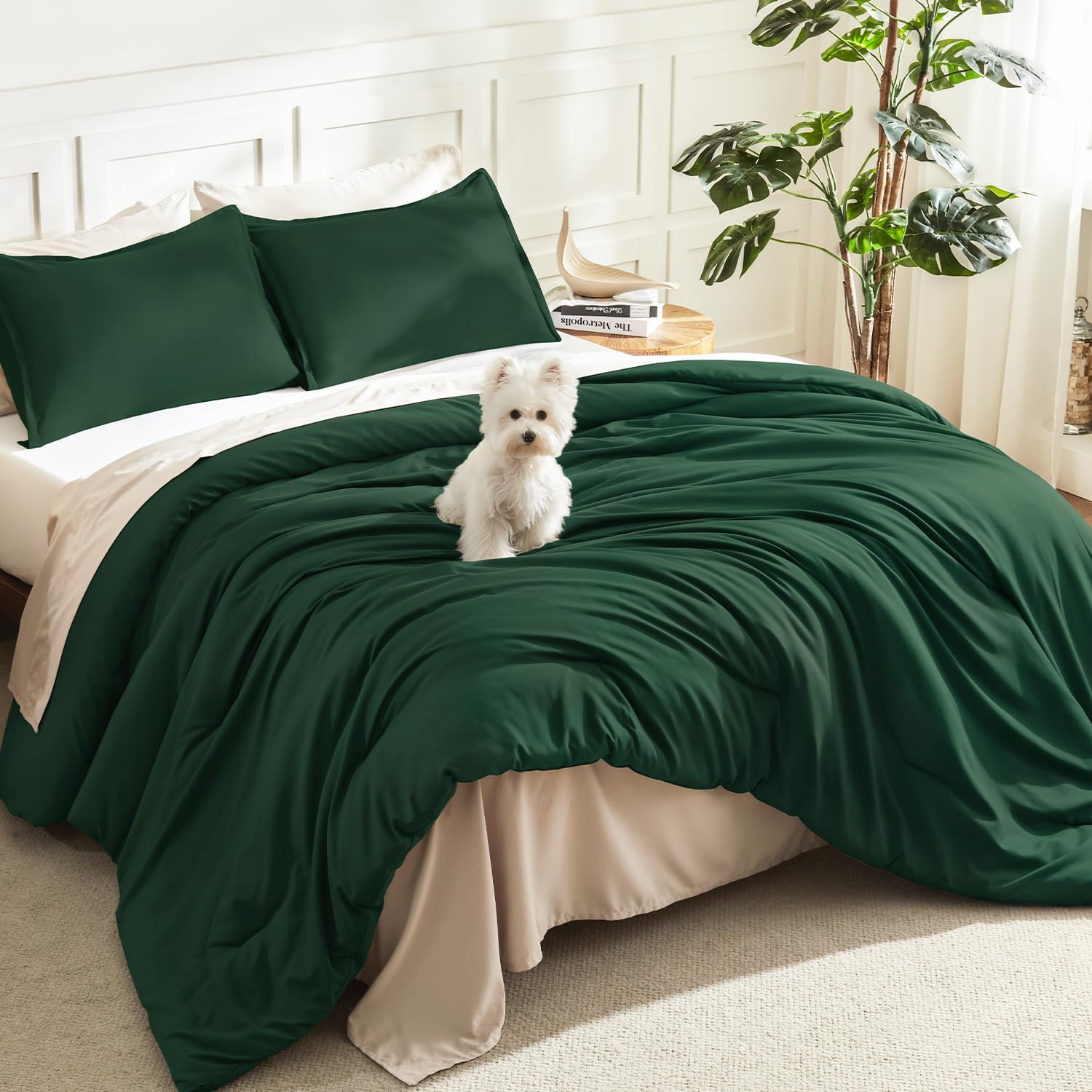 Litanika King Size Comforter Set, 3 Pieces Lightweight Solid Comforter King Size, All Season Fluffy Down Alternative Comforter Bed Set Quilt Blanket, Sage Green, King