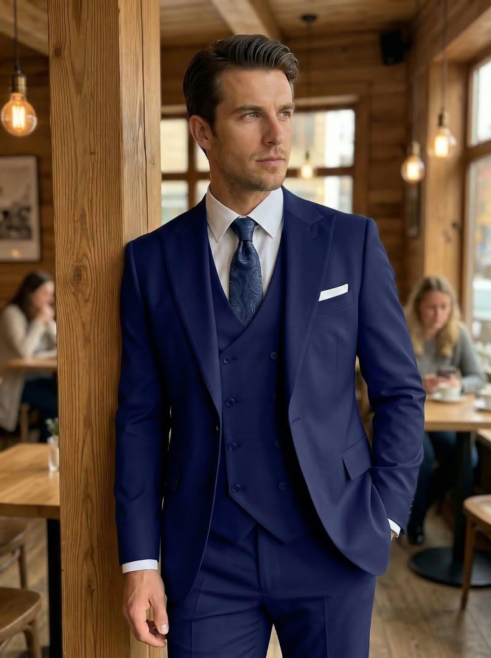Mens Suit 3 Piece Double Breasted Suit Men Formal Business Tuxedos Blazer Vest Pants Set for Wedding Party Dinner