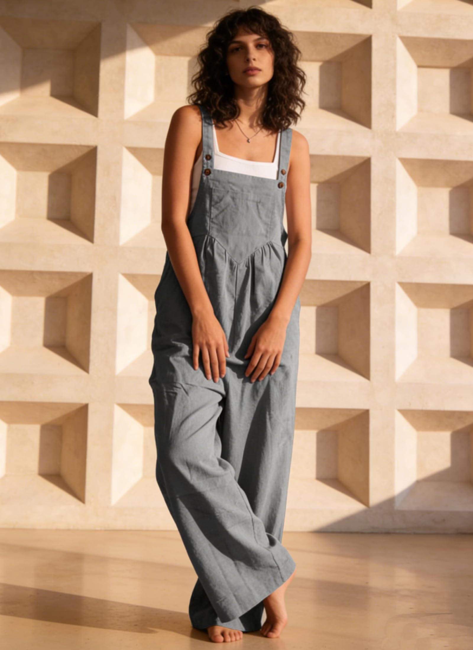 Women's Jumpsuits 2026 Summer Floral Overalls One Piece Outfits Sleeveless Wide Leg Pants Rompers with Pockets