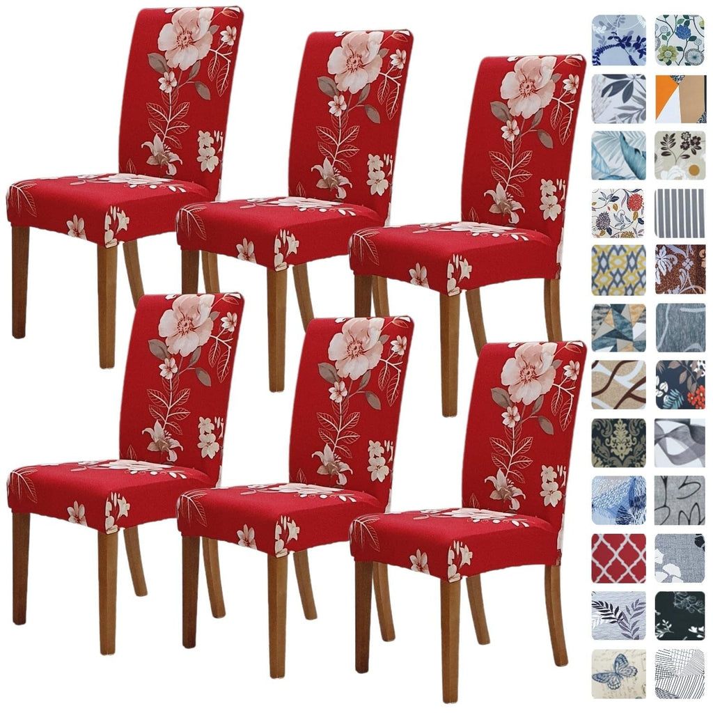 SPRINGRICO Chair Covers for Dining Room 6 Pack, Stretch Dining Chair Cover, Washable Spandex Kitchen Parsons Chair Slipcovers, Removable Seat Protector for Home or Party (Set of 6, Floral Beige)