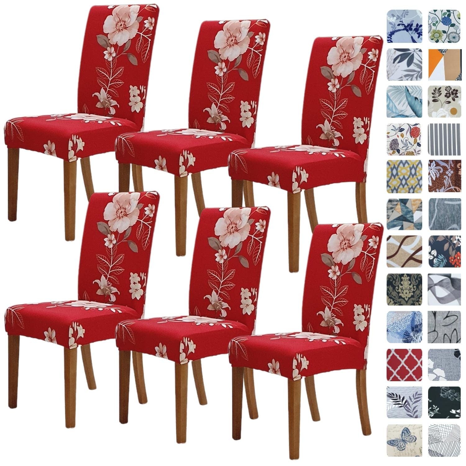 SPRINGRICO Chair Covers for Dining Room 6 Pack, Stretch Dining Chair Cover, Washable Spandex Kitchen Parsons Chair Slipcovers, Removable Seat Protector for Home or Party (Set of 6, Floral Beige)