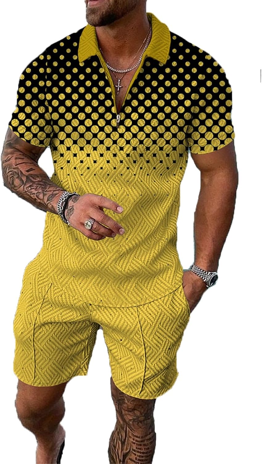 Mens Short Sets 2 Piece Outfits Polo Shirt Fashion Summer Tracksuits Casual Set Short Sleeve and Shorts Set for Men