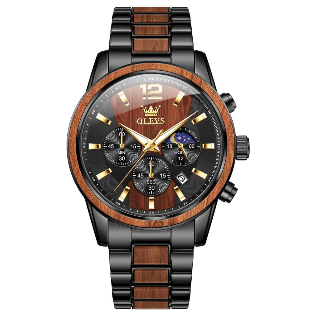 OLEVS Men Analog Quartz Waterproof Watches Multifunction Chronograph Diamond Moon Phase Luminous Silicone Band Wrist Watches