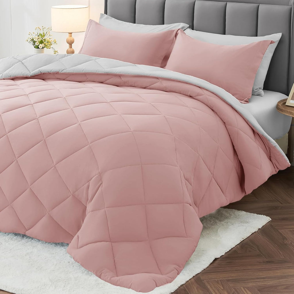 MUXHOMO 7 Pieces King Comforter Set, Reversible Bed in a Bag King Size, All Season Bedding Set with Comforter, Flat Sheet, Fitted Sheet, Pillowcases & Shams, Red & Black