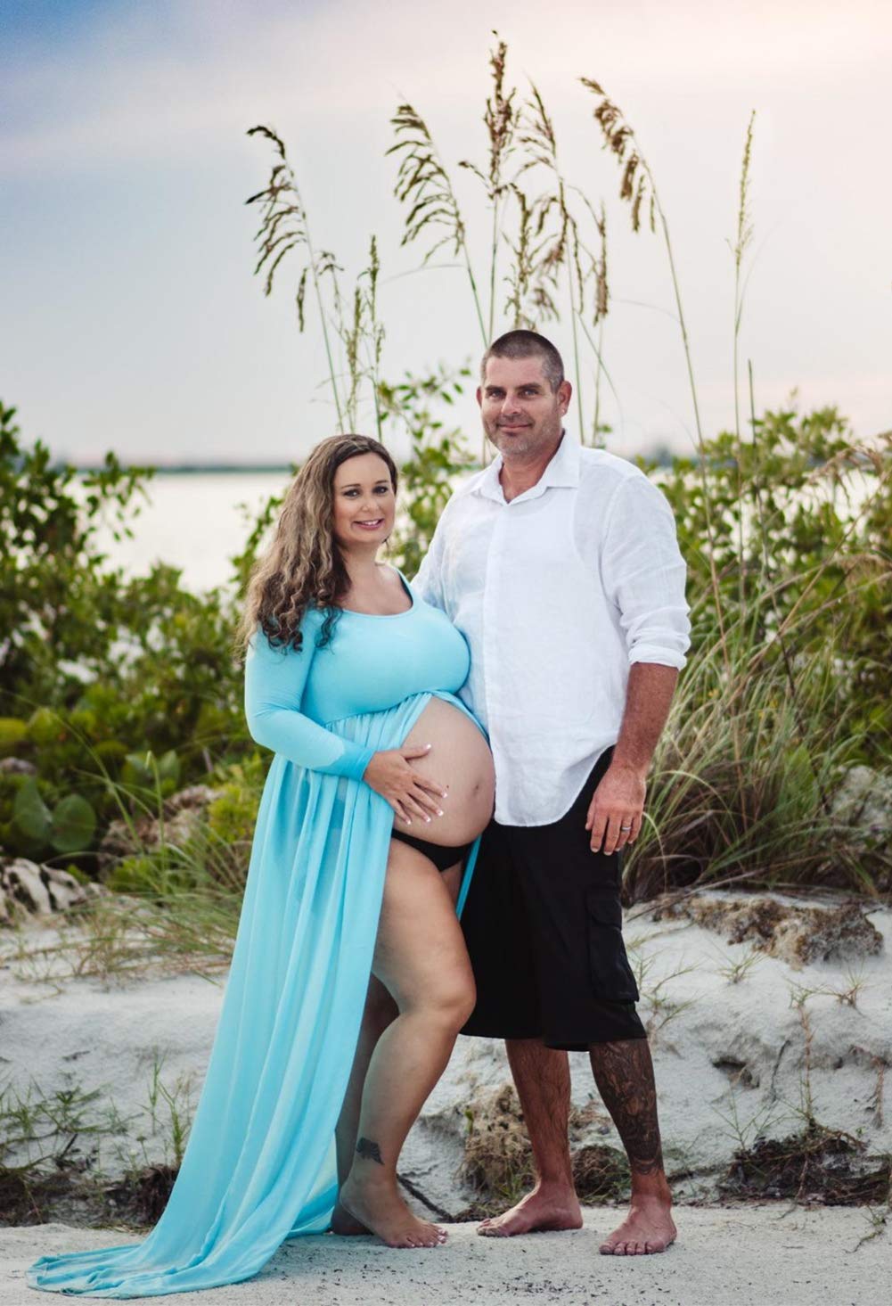 ZIUMUDY Maternity Maxi Chiffon Photography Dress Split Front Gown for Photoshoot