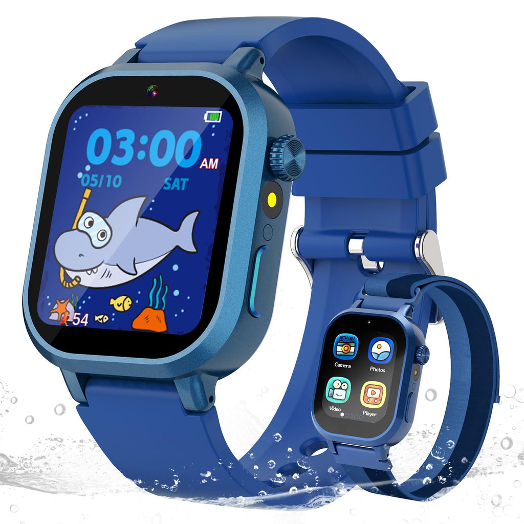 Wiszodet Kids Waterproof Smart Watch Boys Gift Age 3-12 with 39 Game HD Touch Screen Music Player Video Camera Pedometer Alarm Clock Birthday Gift for 6 7 8 9 Year Olds Blue