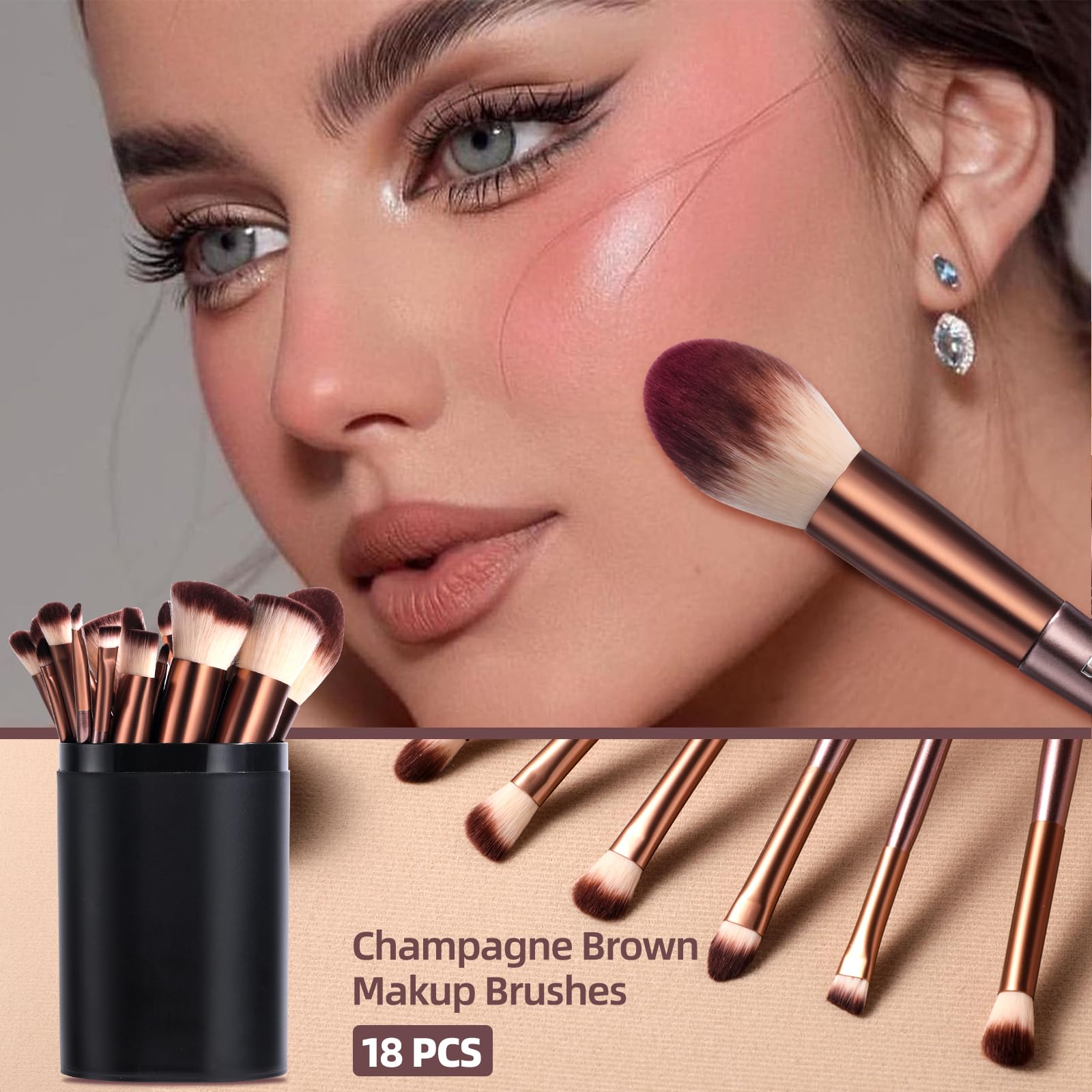 BS-MALL Makeup Brush Set 18 Pcs Professional Foundation Powder Concealers Eyeshadow Blush Synthetic Makeup Brushes with Labeled instruction Black Case Upgraded Version
