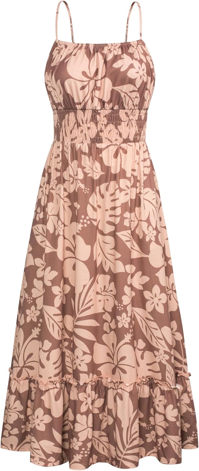 GRACE KARIN Summer Dresses for Women 2026 Vacation,Smocked Floral Maxi Dress,Boho Beach Sundress with Pocket Fashion Clothing