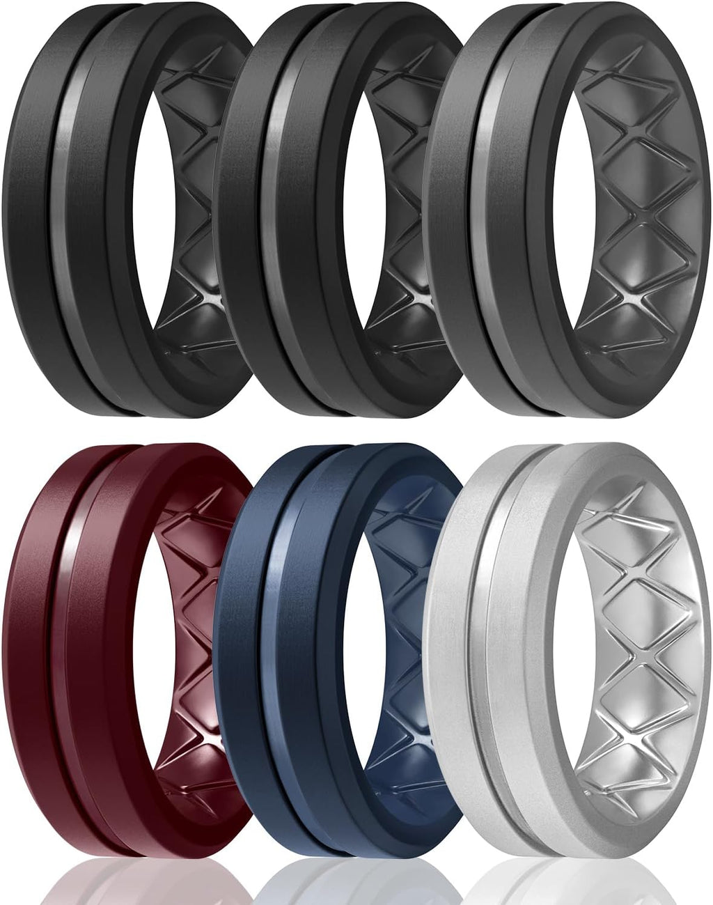 Egnaro Men's Silicone Ring 1/4/6 Multipack, Workout Travel Rubber Wedding Bands For Him, 8mm Width 2mm Thickness