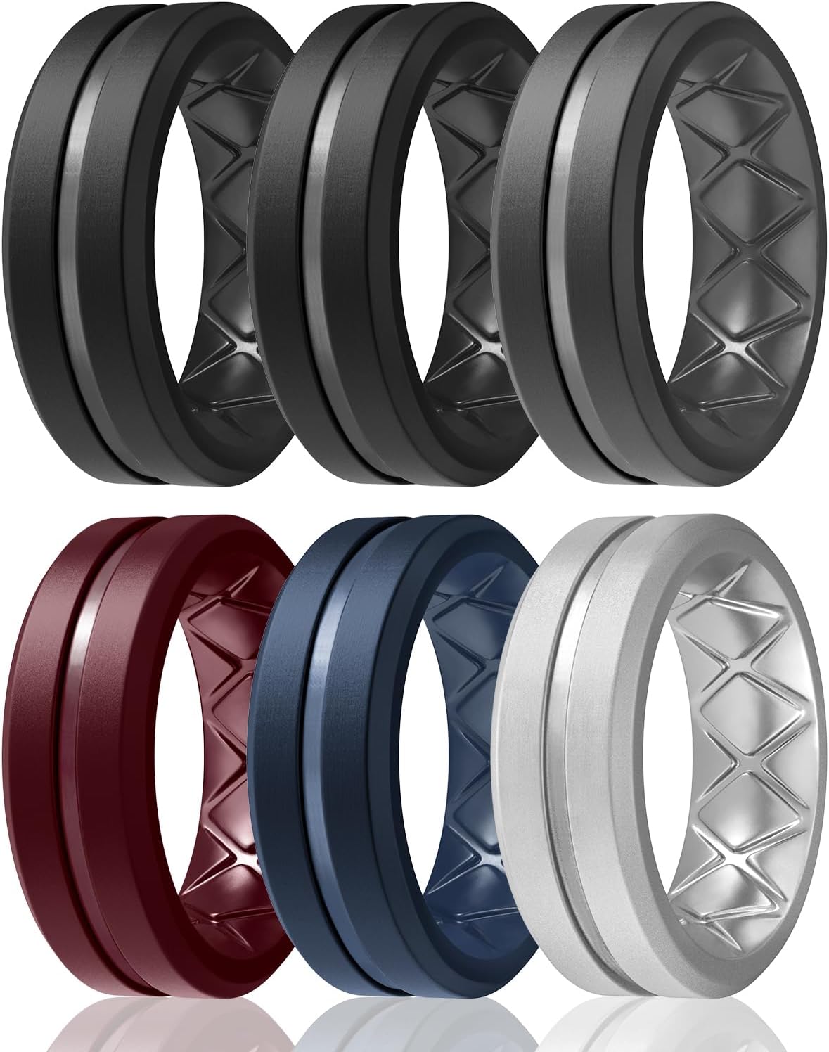 Egnaro Men's Silicone Ring 1/4/6 Multipack, Workout Travel Rubber Wedding Bands For Him, 8mm Width 2mm Thickness