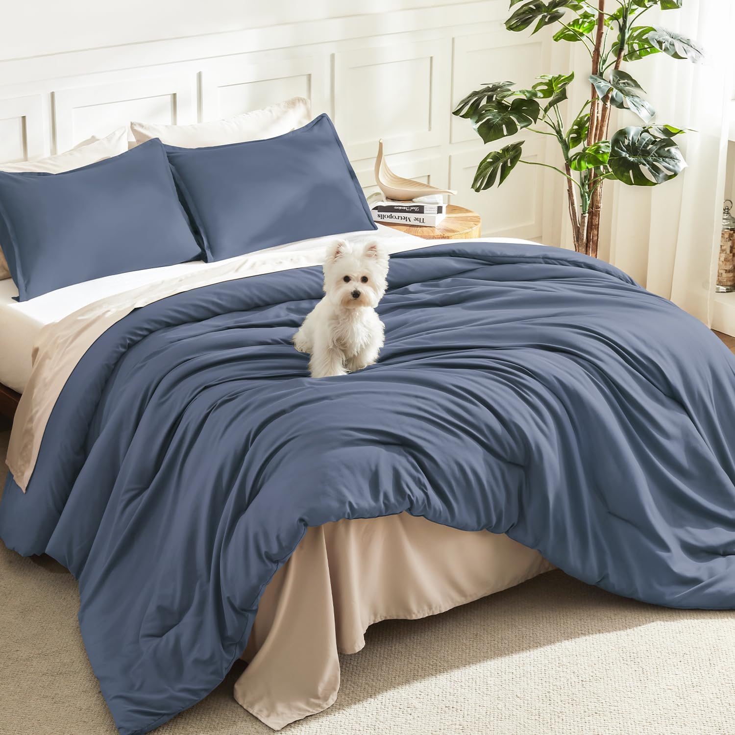 Litanika King Size Comforter Set, 3 Pieces Lightweight Solid Comforter King Size, All Season Fluffy Down Alternative Comforter Bed Set Quilt Blanket, Sage Green, King