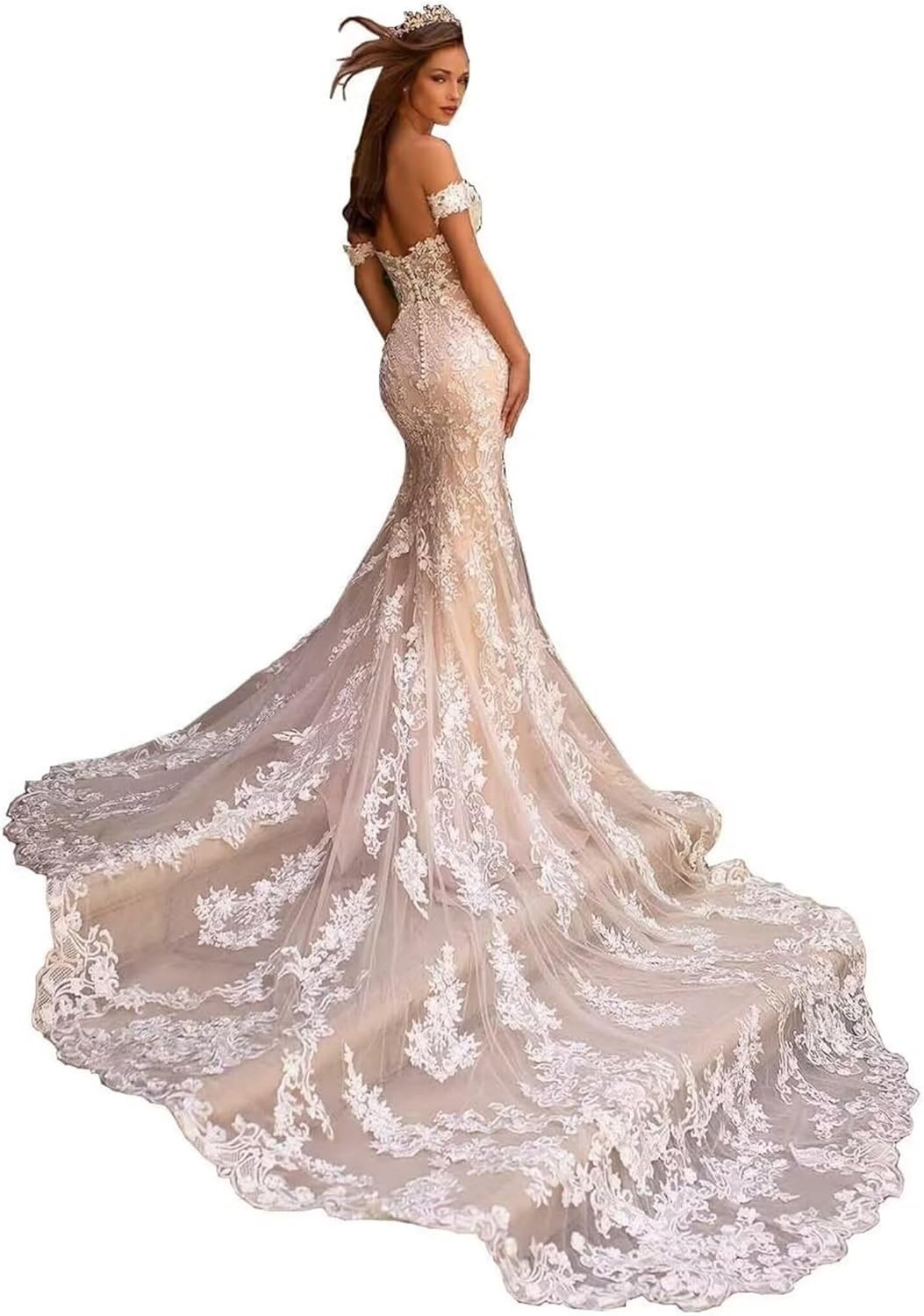 Wedding Dress for Bride Lace Appliques Mermaid Boho Beach Bridal Gowns BOF44