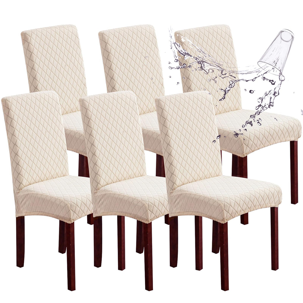 Genina Waterproof Chair Covers for Dining Room 6 Pack, Stretch Jacquard Dining Chair Cover Removable Washable Chair Protectors Cover for Kitchen, Home (Leaves-Warm Gray, 6 PCS)