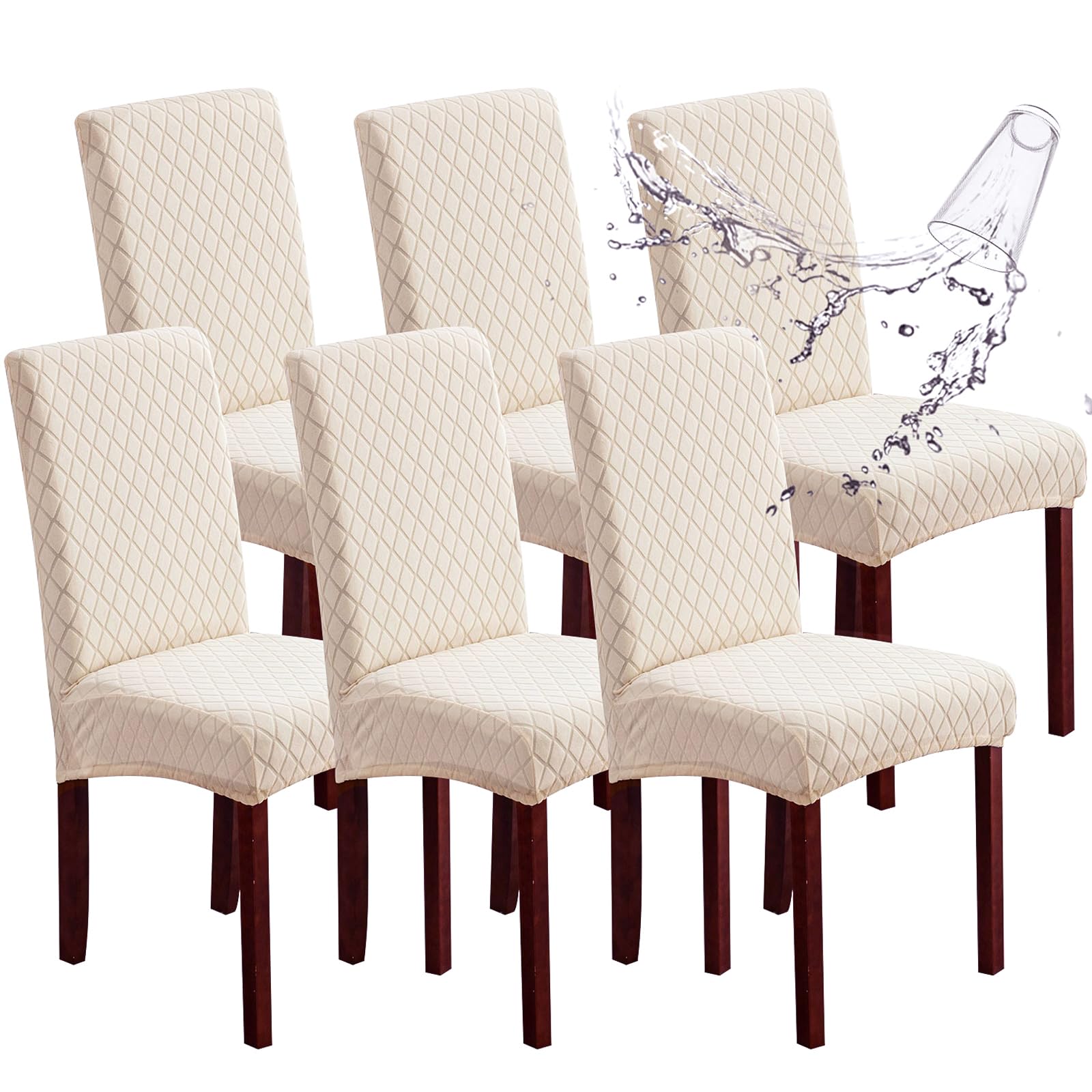 Genina Waterproof Chair Covers for Dining Room 6 Pack, Stretch Jacquard Dining Chair Cover Removable Washable Chair Protectors Cover for Kitchen, Home (Leaves-Warm Gray, 6 PCS)