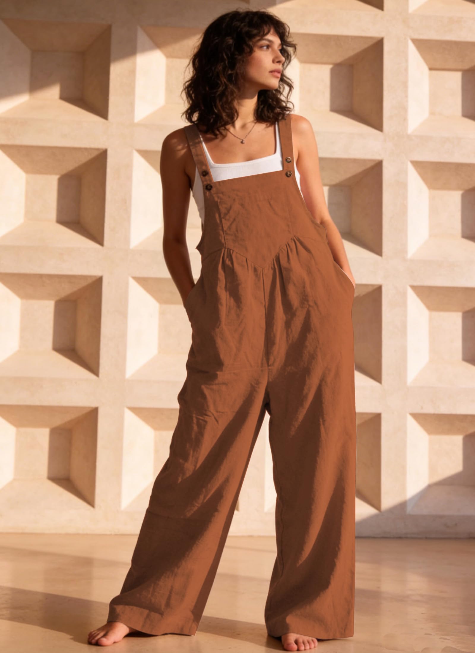 Women's Jumpsuits 2026 Summer Floral Overalls One Piece Outfits Sleeveless Wide Leg Pants Rompers with Pockets