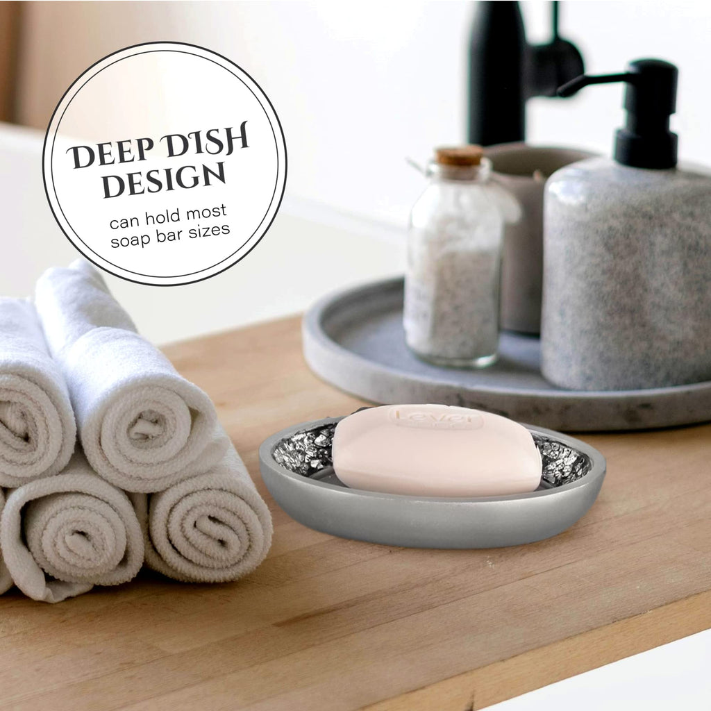 Creative Scents Crackled Glass Silver Bathroom Accessory Set – 4-Piece Vanity Set Includes: Lotion Soap Dispenser, Toothbrush Holder, Tumbler, and Soap Dish