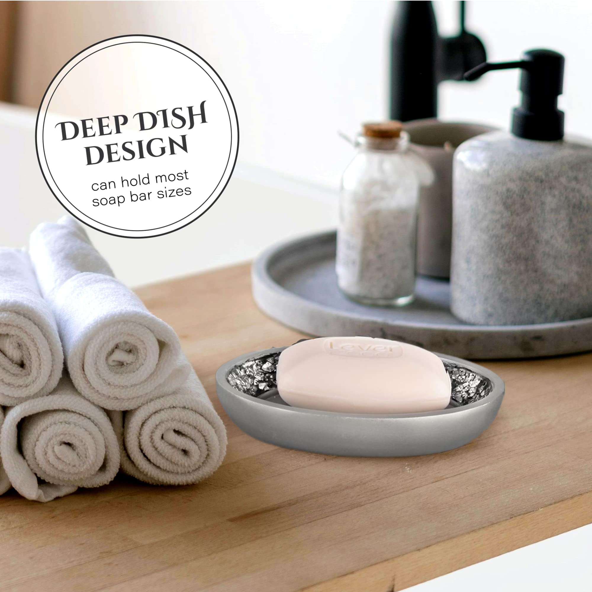 Creative Scents Crackled Glass Silver Bathroom Accessory Set – 4-Piece Vanity Set Includes: Lotion Soap Dispenser, Toothbrush Holder, Tumbler, and Soap Dish