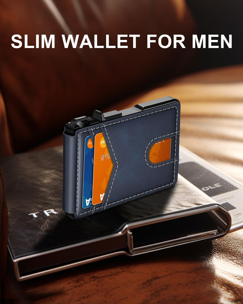 ZALVEX Wallet for Men, Mens Minimalist Wallet 9-13 Cards, Slim Compact Wallet with Money Clip & ID Window, RFID Blocking Smart Pop Up Card Wallet, Metal Aluminum Credit Card Holder Bifold Wallet