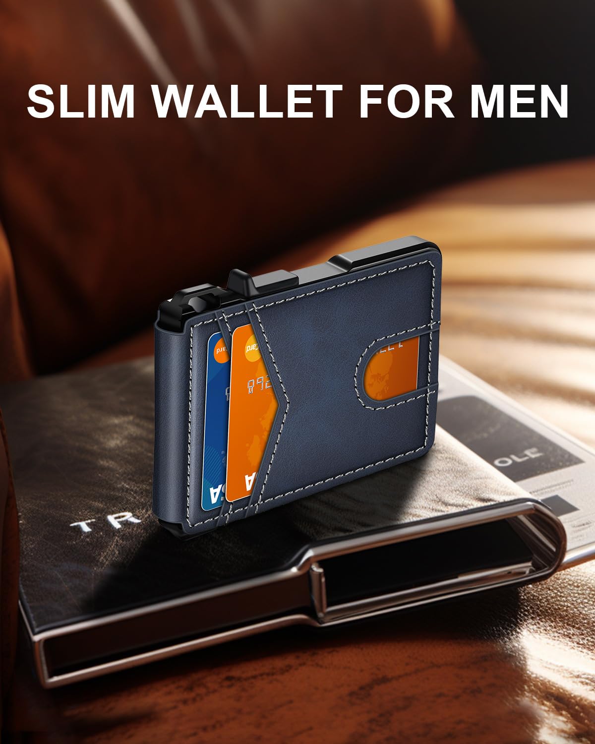 ZALVEX Wallet for Men, Mens Minimalist Wallet 9-13 Cards, Slim Compact Wallet with Money Clip & ID Window, RFID Blocking Smart Pop Up Card Wallet, Metal Aluminum Credit Card Holder Bifold Wallet