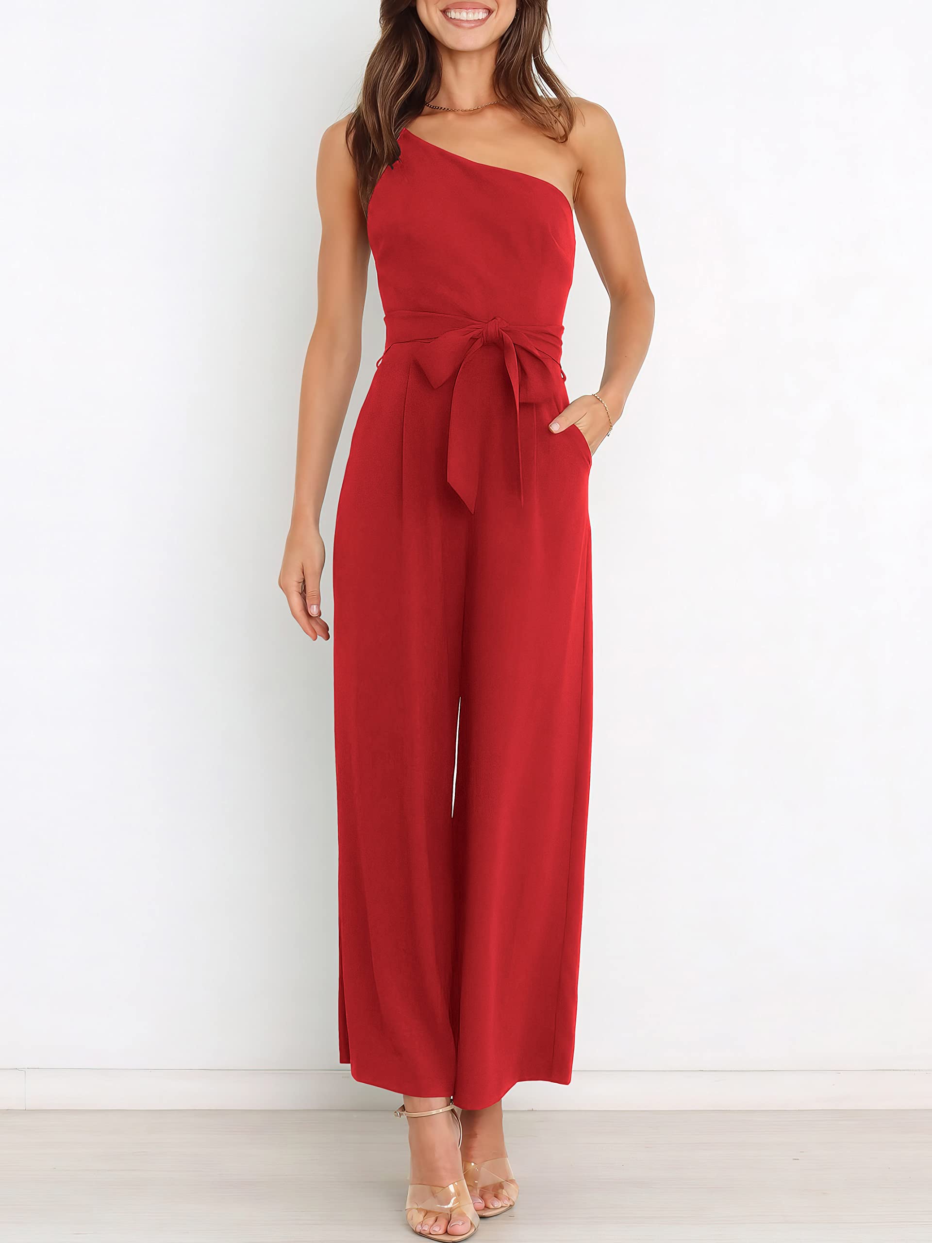 ANRABESS Women Summer Dressy Jumpsuits One Shoulder Sleeveless Casual Wide Leg Pants Romper Jumper 2026 Trendy Fall Outfits