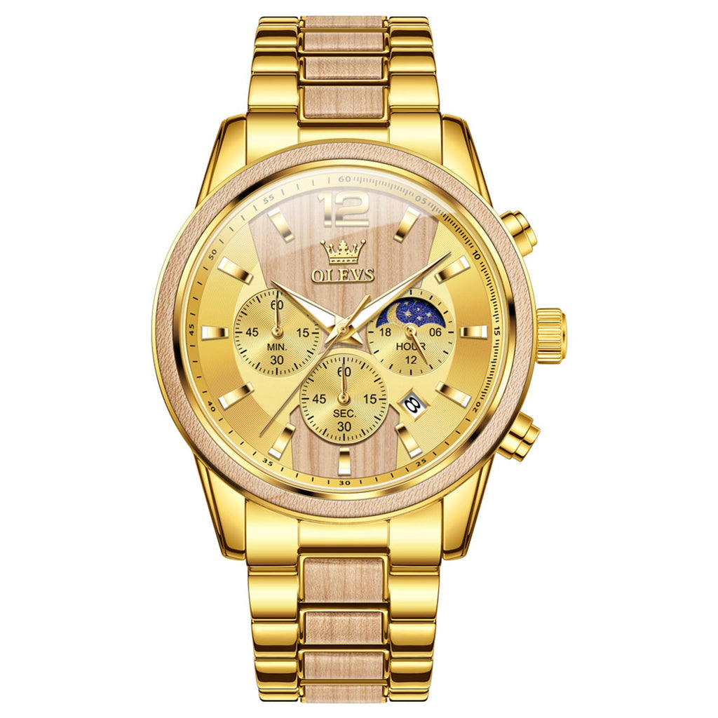 OLEVS Men Analog Quartz Waterproof Watches Multifunction Chronograph Diamond Moon Phase Luminous Silicone Band Wrist Watches