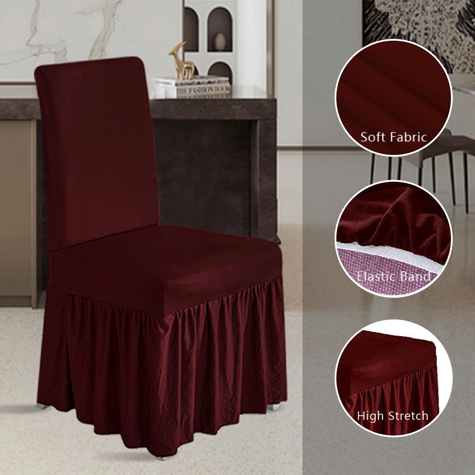 molasofa Chair Covers for Dining Room Set of 6 Stretch Chair Slipcovers with Skirt for Kitchen Seat Protectors Wedding Banquet Decor Kids Pets Spandex Fabric Washable (6pcs, Brown)