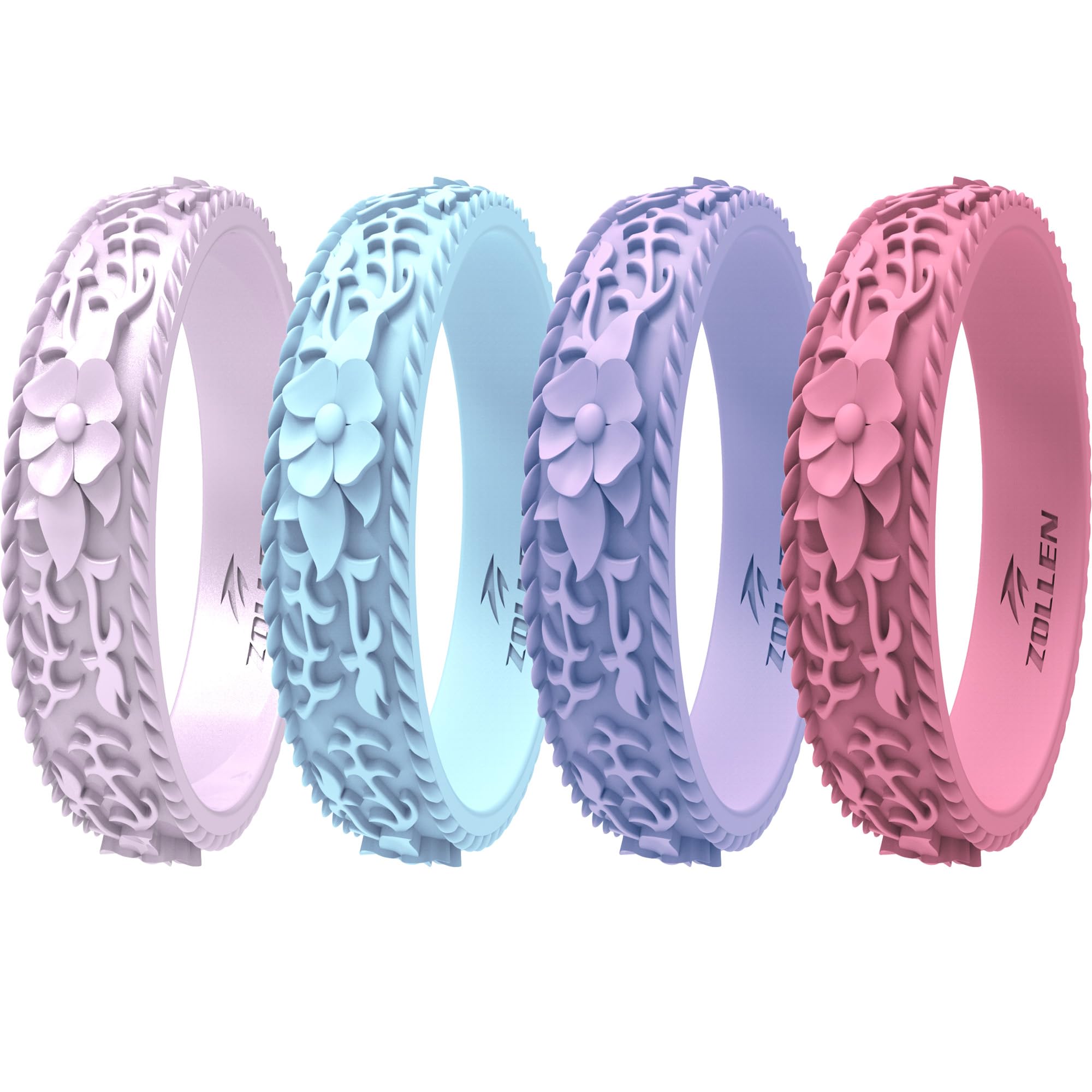 Silicone Wedding Rings for Women 1/4/7 Packs -Stackable Silicone Rubber Wedding Bands - Innovative Flower & Vine Collection