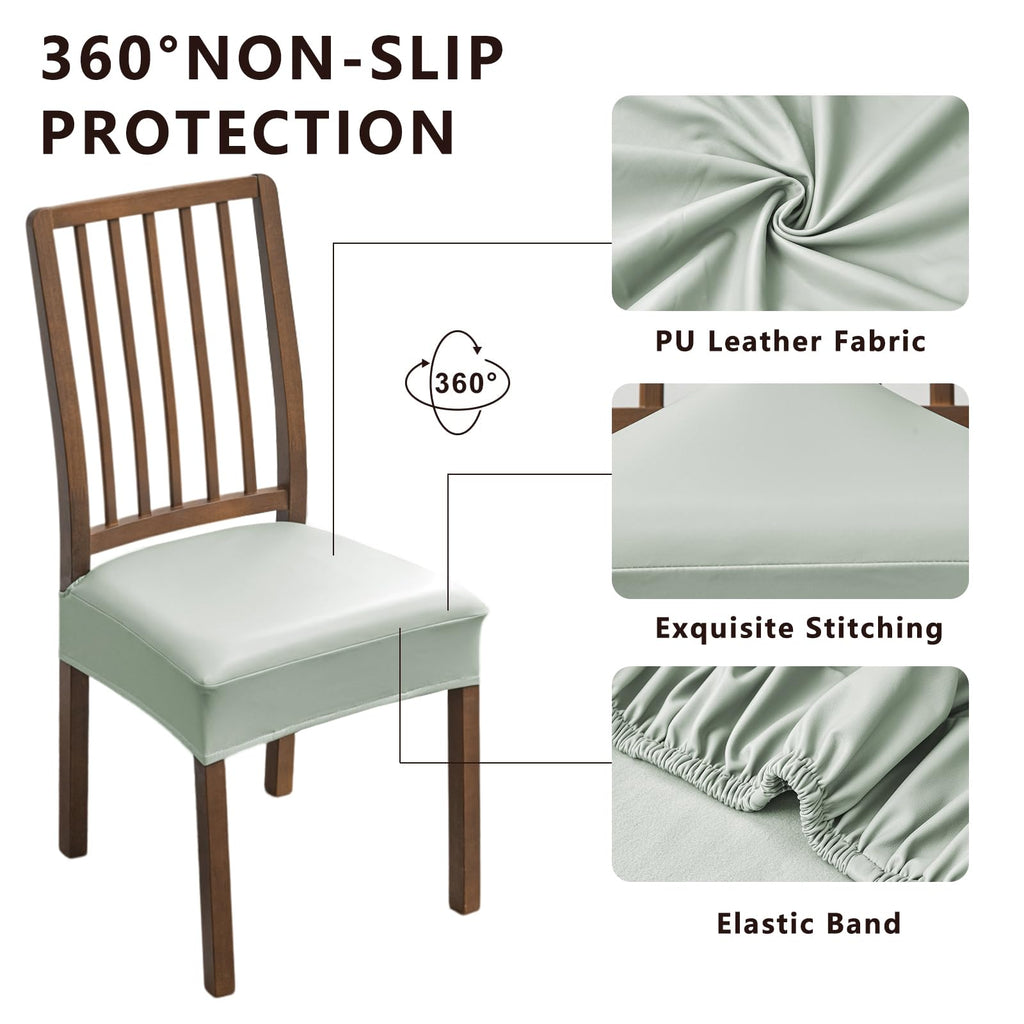 NILUOH Waterproof Seat Covers for Dining Room Chairs Set of 6, Pu Leather Chair Seat Slipcovers Dining Chair Cover Removable Washable Chair Protctor Cover, Rear Covers (PU-Coffee)