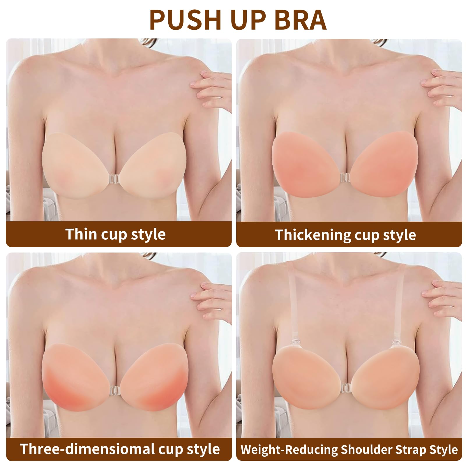 Adhesive Bra for Women Sticky Silicone Invisible Push up Bra,4 Pairs Adhesive Bras & 4 Pairs Nipple Covers