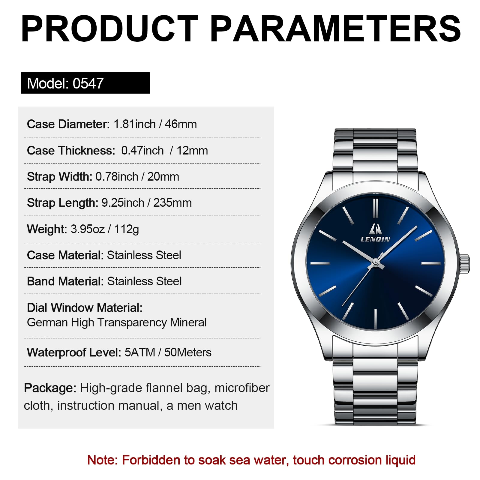 LN LENQIN Mens Watches Waterproof Stainless Steel Watch for Men Analog Quartz Fashion Business Designer Wristwatch