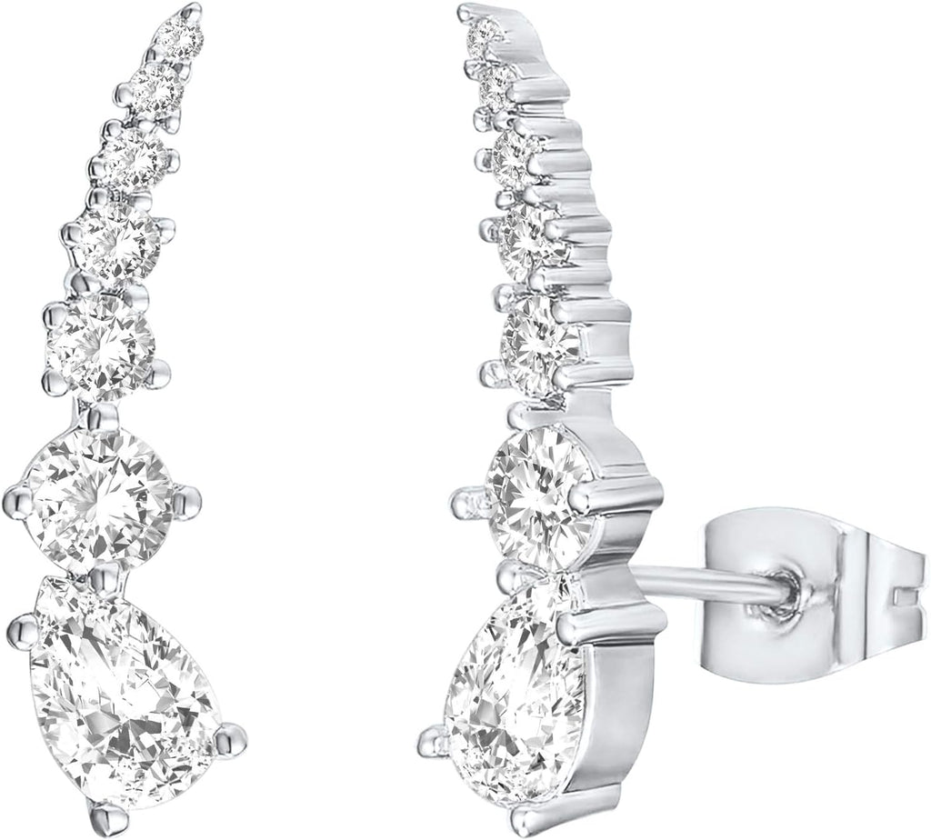 PAVOI 14K Gold Plated Cubic Zirconia Ear Crawler Stud Earrings for Women - Faux Diamond Arrow Climber Fashion Earrings - Trendy Earscape Statement Jewelry