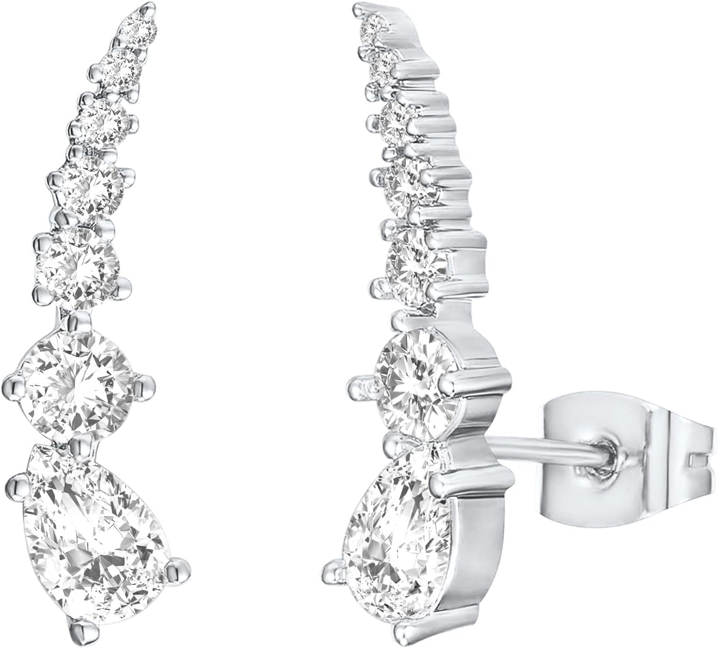 PAVOI 14K Gold Plated Cubic Zirconia Ear Crawler Stud Earrings for Women - Faux Diamond Arrow Climber Fashion Earrings - Trendy Earscape Statement Jewelry