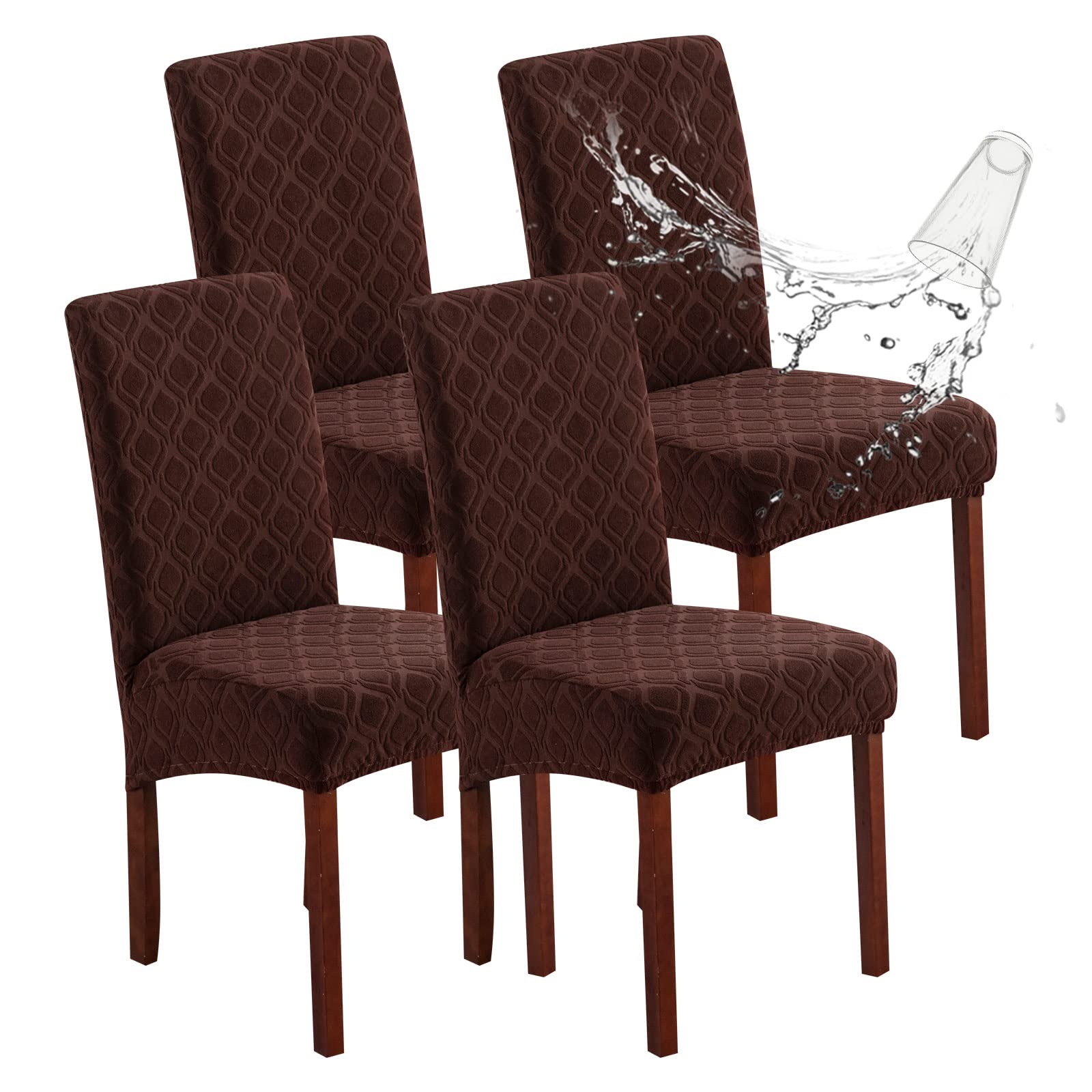 Genina Waterproof Chair Covers for Dining Room 6 Pack, Stretch Jacquard Dining Chair Cover Removable Washable Chair Protectors Cover for Kitchen, Home (Leaves-Warm Gray, 6 PCS)