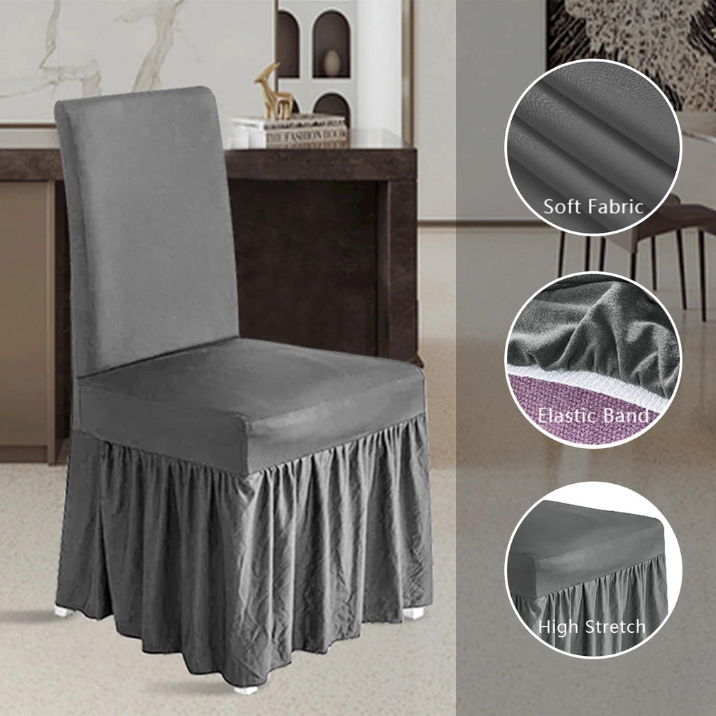 molasofa Chair Covers for Dining Room Set of 6 Stretch Chair Slipcovers with Skirt for Kitchen Seat Protectors Wedding Banquet Decor Kids Pets Spandex Fabric Washable (6pcs, Brown)