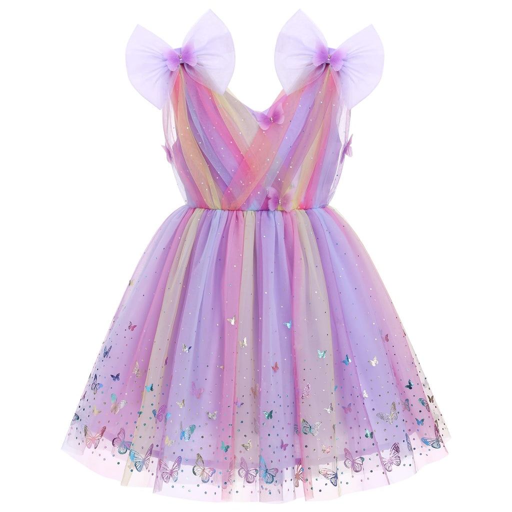 IMEKIS Toddler Kids Girls Butterfly Dress Sparkle Sequins Tulle Wedding Formal Birthday Dresses 2-10T