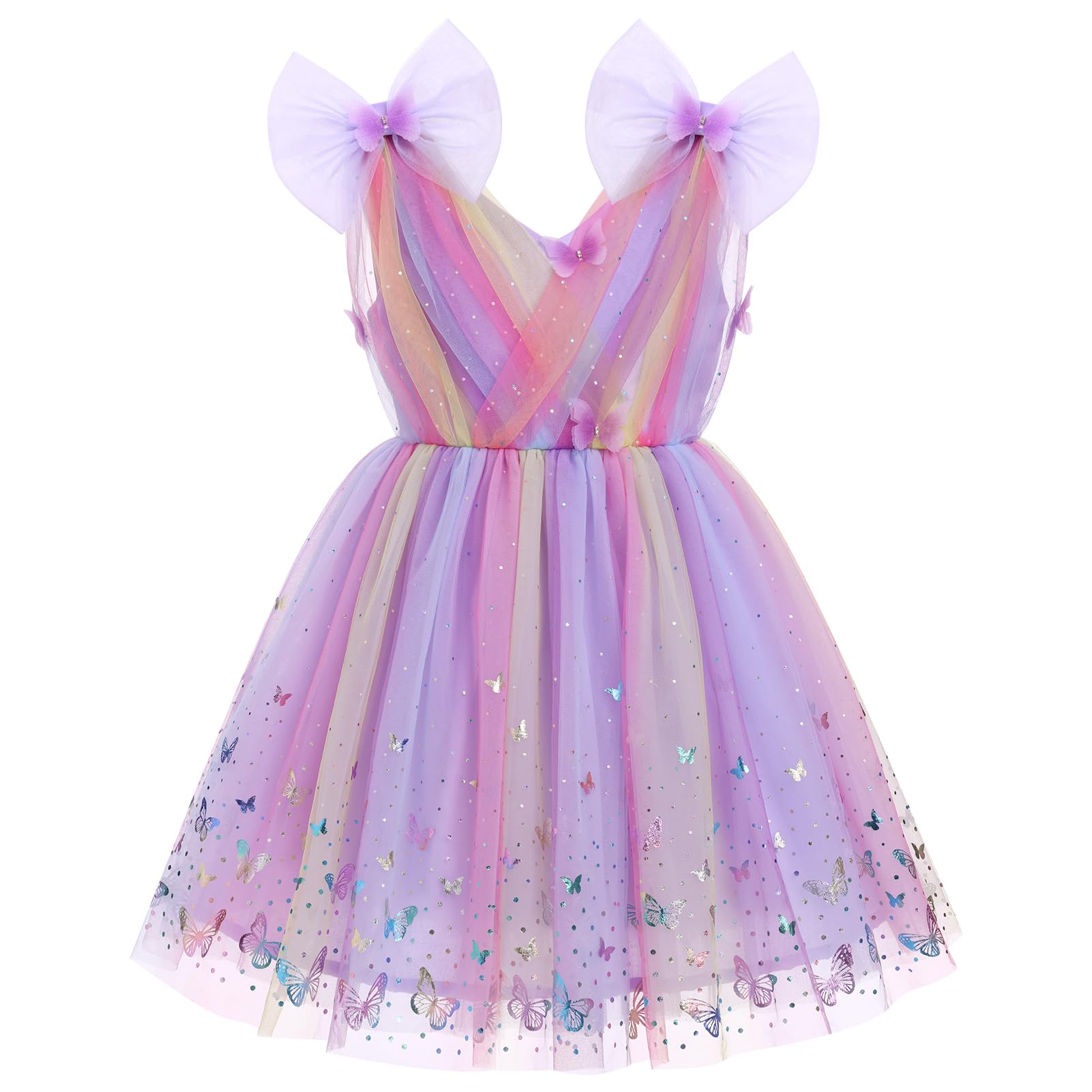 IMEKIS Toddler Kids Girls Butterfly Dress Sparkle Sequins Tulle Wedding Formal Birthday Dresses 2-10T