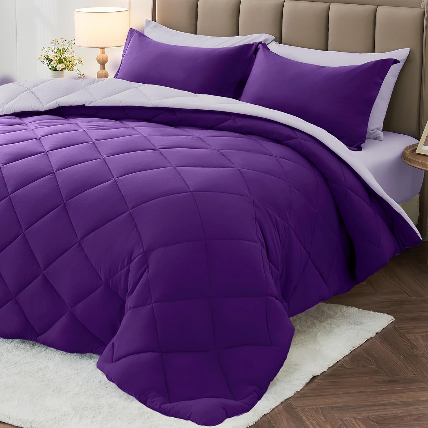 MUXHOMO 7 Pieces King Comforter Set, Reversible Bed in a Bag King Size, All Season Bedding Set with Comforter, Flat Sheet, Fitted Sheet, Pillowcases & Shams, Red & Black