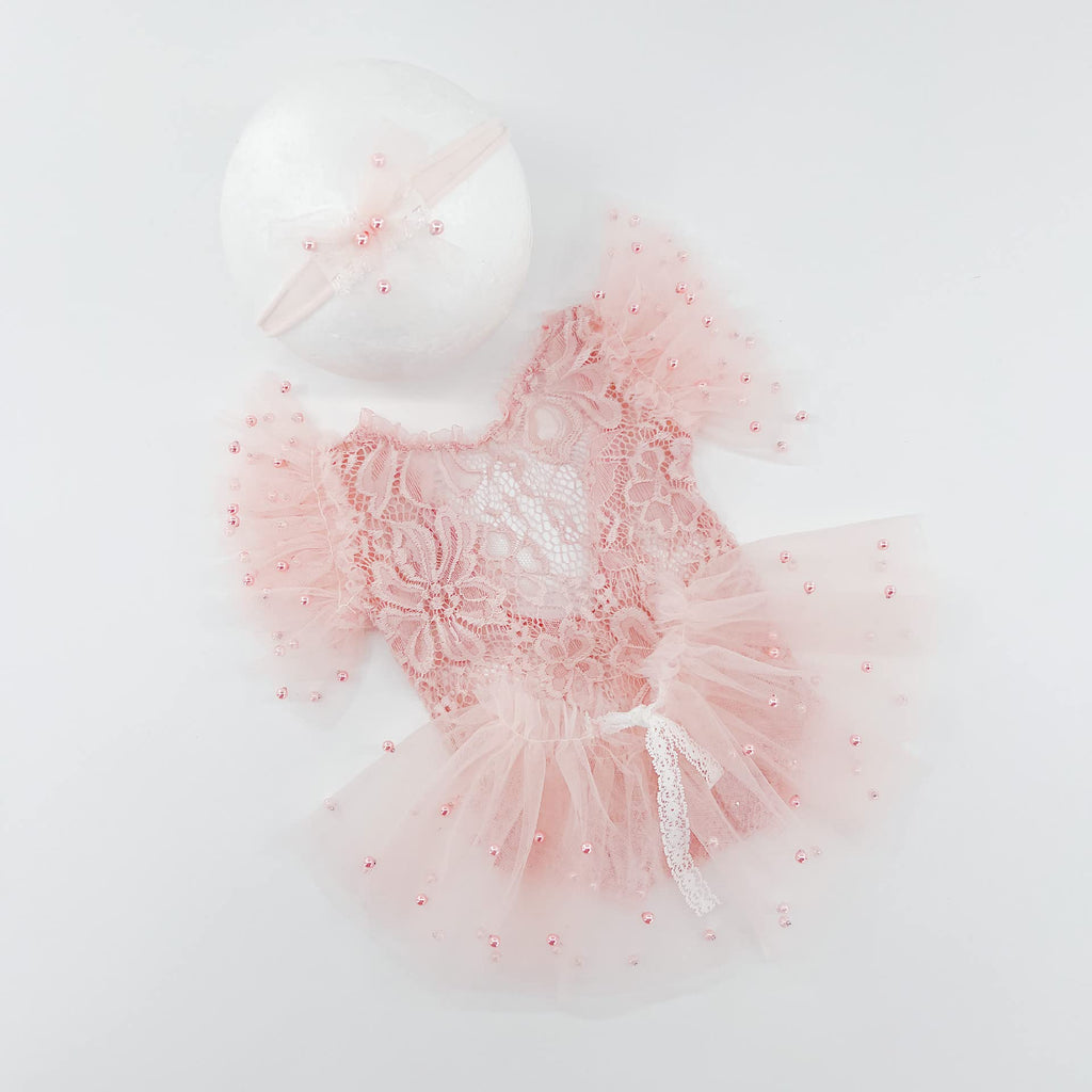 Newborn Lace Romper, 2 PCS Baby Girl Photography Props, Newborn Girl Photography Outfits with Flower Headband for Infants